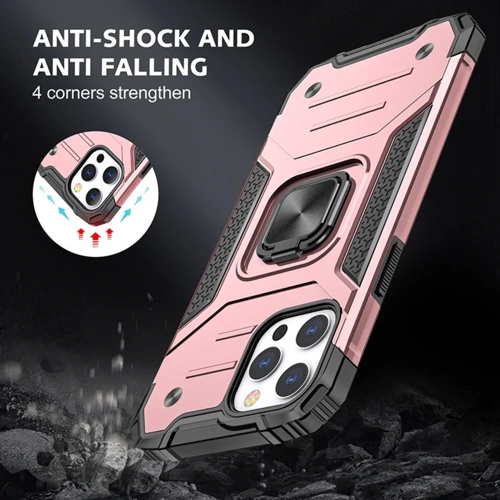 iPhone 13 Pro Max Case Shockproof Heavy Duty Magnetic Ring Stand Rose Gold Cover